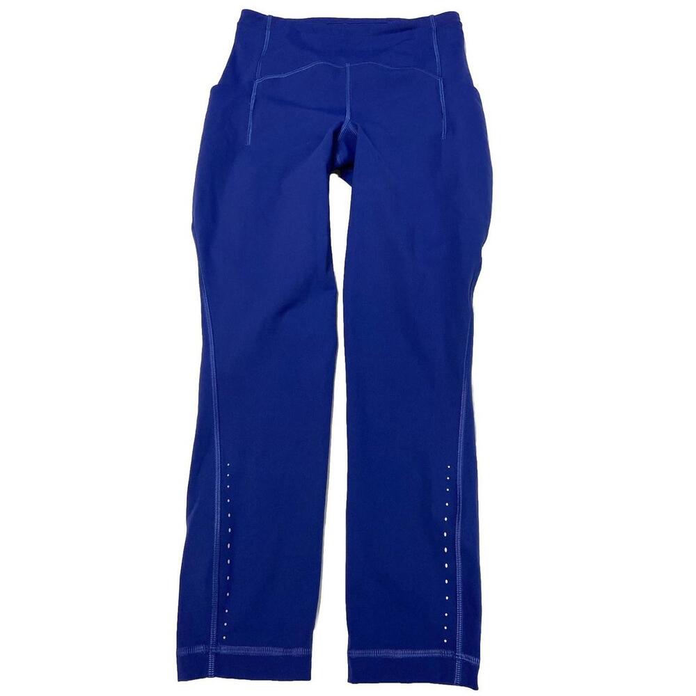 Womens LULULEMON Blue Yoga Running Fast & Free Crop Pants Sz 4